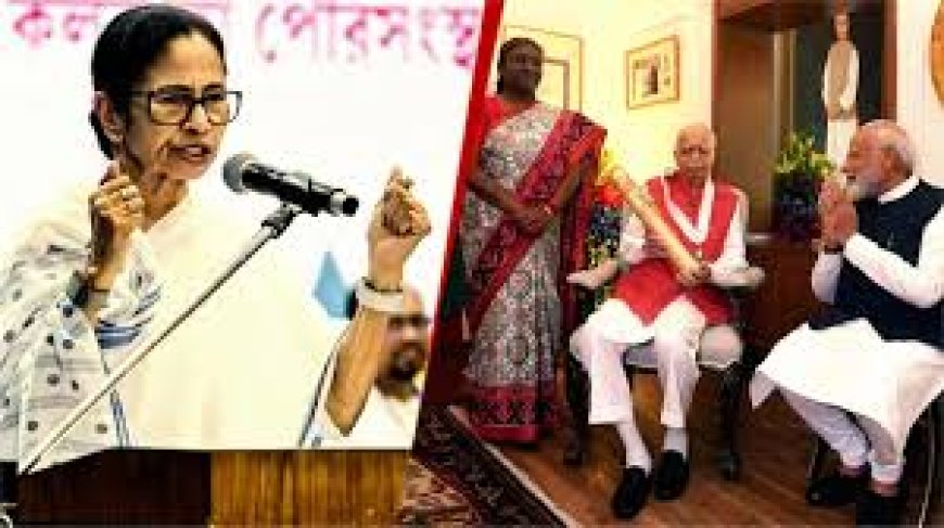 പ്രധാനമന്ത്രി മോദി ഇരിക്കുമ്പോൾ രാഷ്ട്രപതി ദ്രൗപതി മുർമു നിൽക്കുന്ന ചിത്രം പങ്കിട്ട് മമത
