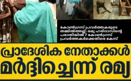 കോൺഗ്രസ് പ്രവർത്തകർ തമ്മിലടി - രമ്യ ഹരിദാസ് എം.എൽ.എയുടെ പരാതിയിൽ 7 കോൺഗ്രസ് പ്രവർത്തകർക്കെതിരെ പോലീസ് കേസ്സെടുത്തു.
